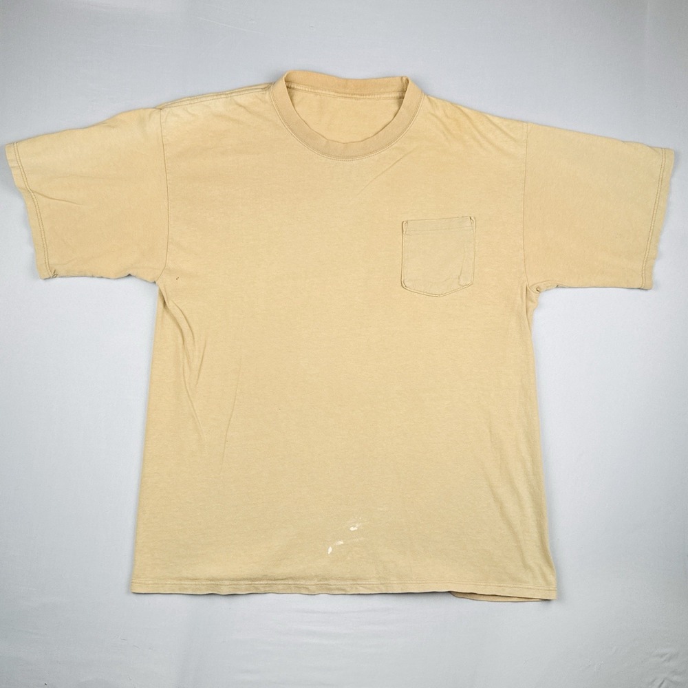 Vintage Faded Tan Pocket T Shirt Blank Distressed Workwear